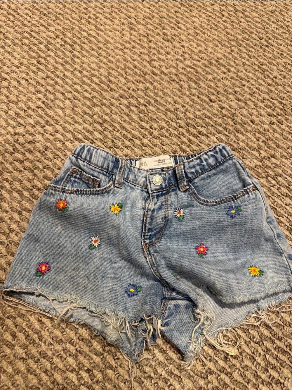 Zara Light Blue Denim Shorts with Multicolor Daisy Embroidery